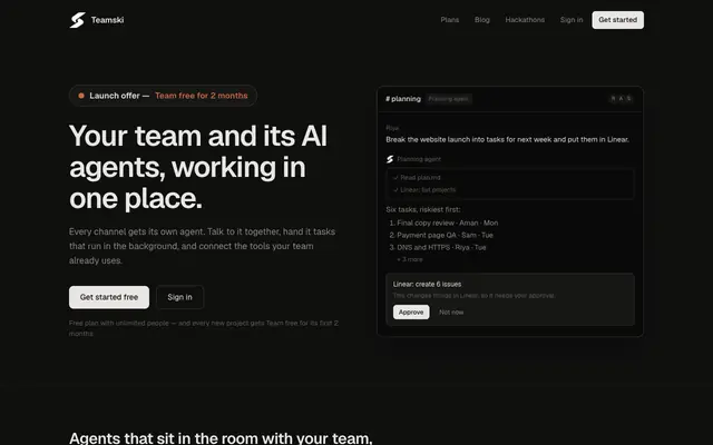 Screenshot of Teamski — a shared AI teammate for your whole team