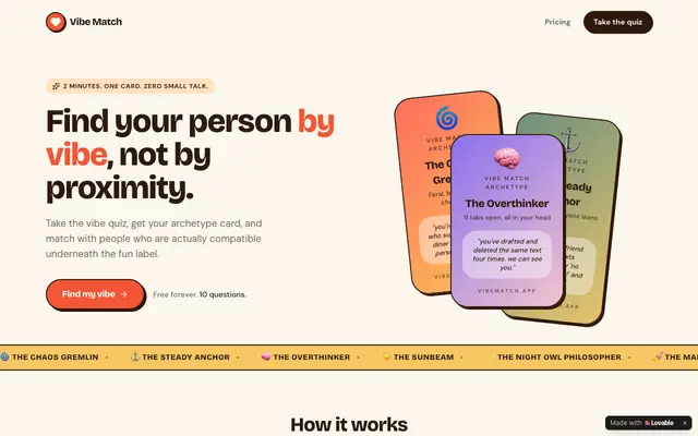 Screenshot of Vibe Match — Find your person by vibe