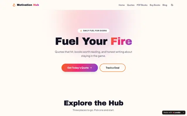 Screenshot of Motivation Hub — Quotes, PDF Books & Motivation Blog