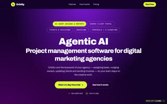 Screenshot of Orbitly — Agentic AI Project Management for Marketing Agencies