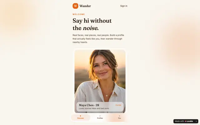 Screenshot of Wander — Dating without the noise