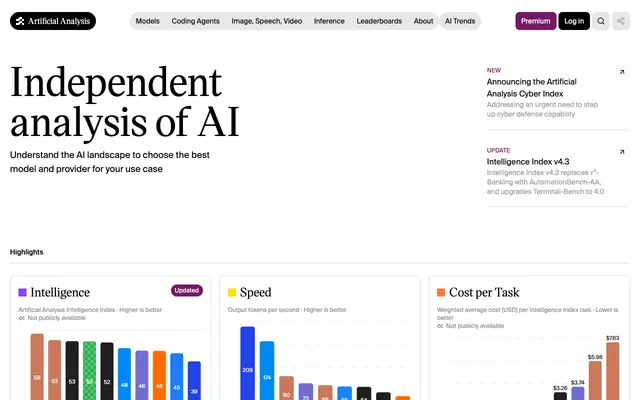 Screenshot of AI Model & API Providers Analysis | Artificial Analysis
