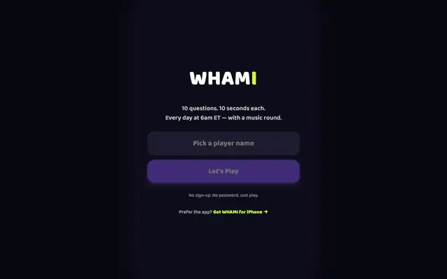 Screenshot of WHAMI — Daily Trivia