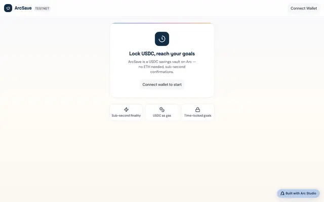 Screenshot of ArcSave — USDC Savings Goals