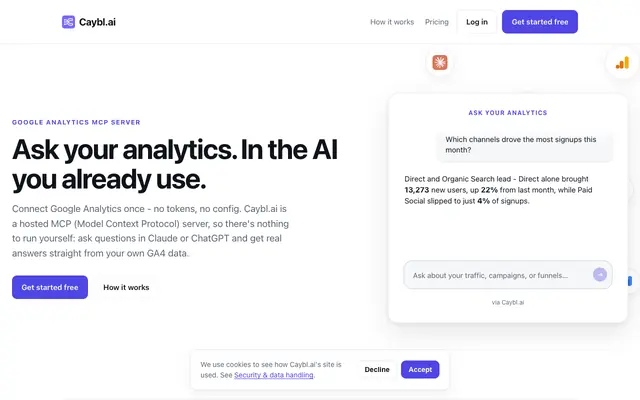 Screenshot of Caybl.ai - Google Analytics MCP Server for Claude & ChatGPT