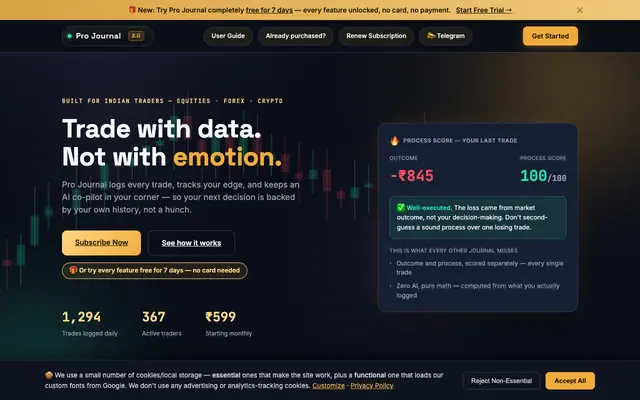 Screenshot of Pro Journal — AI Trading Journal for Indian Traders
