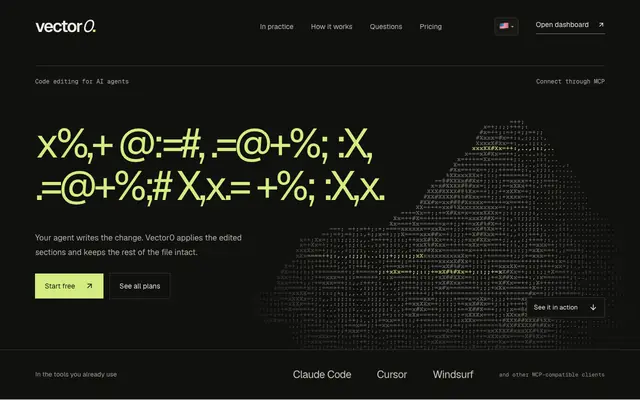 Screenshot of Vector0 — Precise edits for coding agents