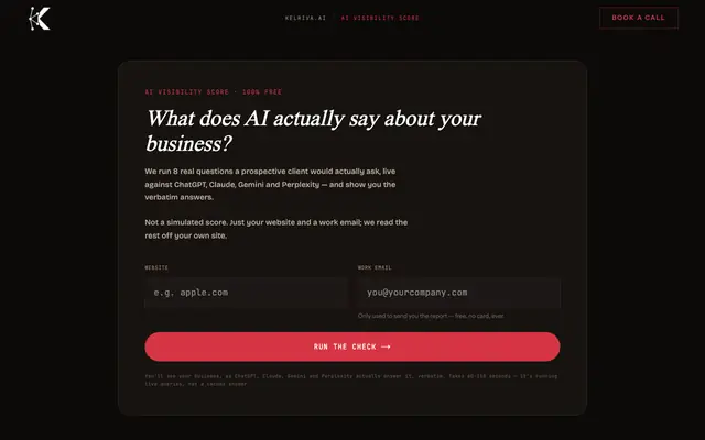 Screenshot of Free AI Visibility Score — Check Any Business | Kelriva AI
