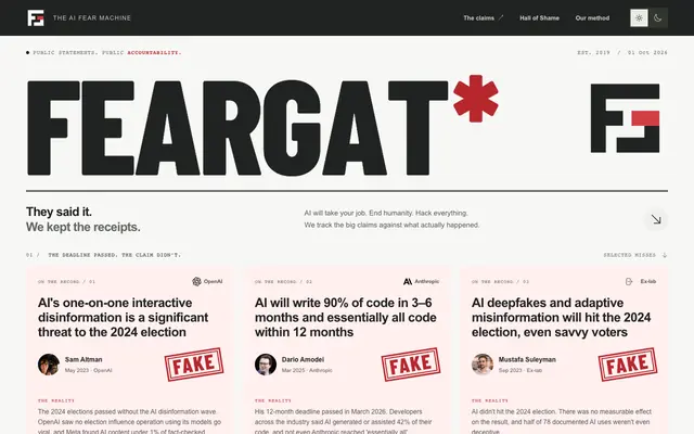 Screenshot of The AI claims archive · Feargate