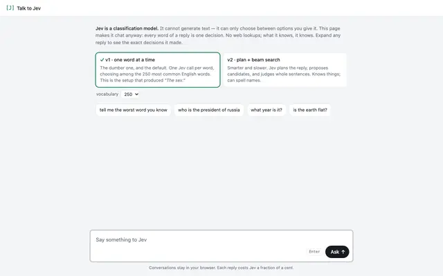 Screenshot of Talk to Jev