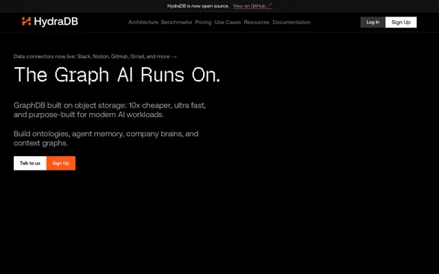 Screenshot of HydraDB — The Graph AI Runs On.