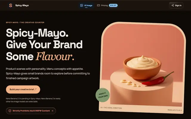 Screenshot of Spicy-Mayo — Brand Images, Product Scenes & Campaign Concepts