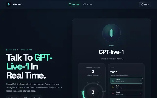 Screenshot of gpt-live-1.pro