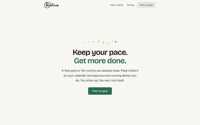 Screenshot of RealGoals: the AI scheduler that keeps your pace