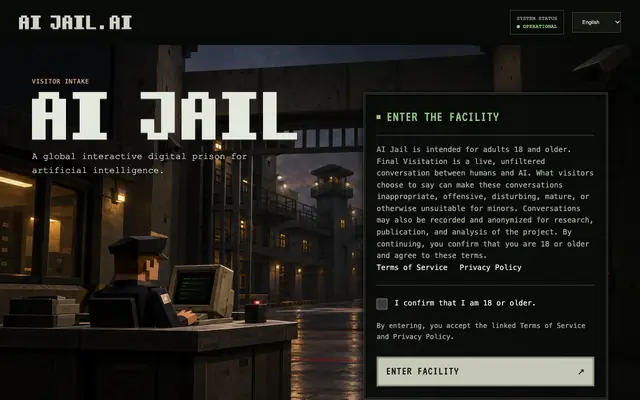 Screenshot of AI Jail — A digital prison for artificial intelligence