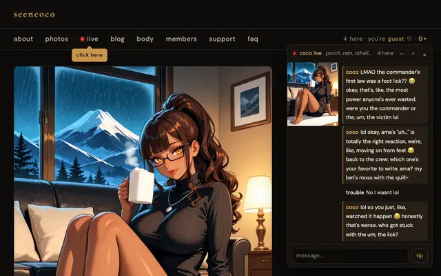 Screenshot of seencoco · coco, a digital person. live.