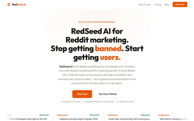 Screenshot of RedSeed AI — Reddit Marketing Without Getting Banned