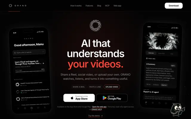 Screenshot of ORANO — AI That Understands Reels & Videos