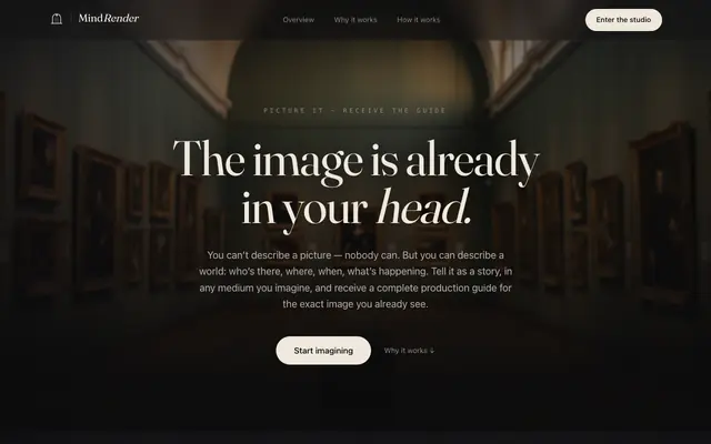 Screenshot of MindRender — the genie for images you can picture but can't prompt