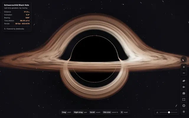 Screenshot of Interactive Black Hole Simulator — Gravitational Lensing