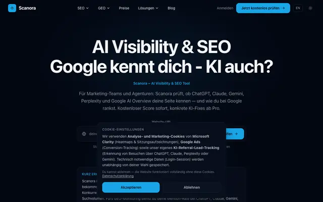 Screenshot of AI Visibility & SEO Check – Audit in 60s | Scanora