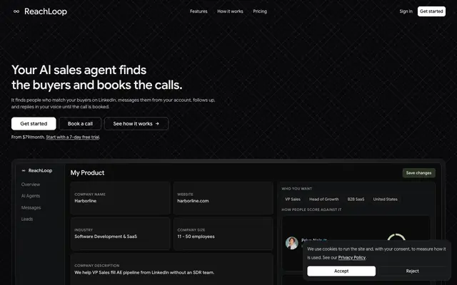 Screenshot of ReachLoop - Book more sales calls on LinkedIn, on autopilot