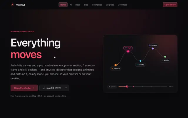 Screenshot of AtomCut — motion design & video editor in your browser