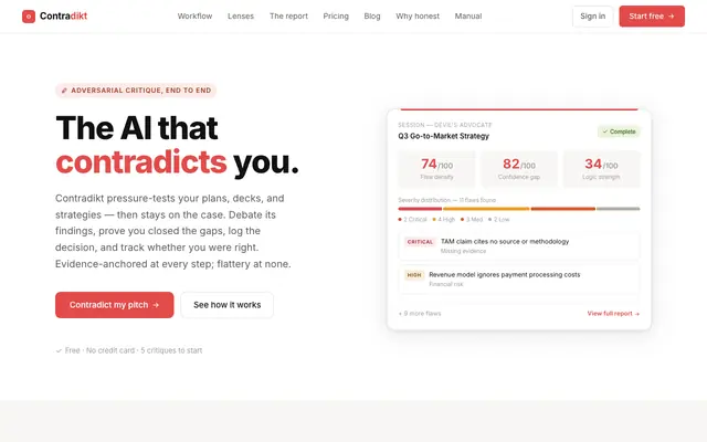 Screenshot of Contradikt — The AI that contradicts you