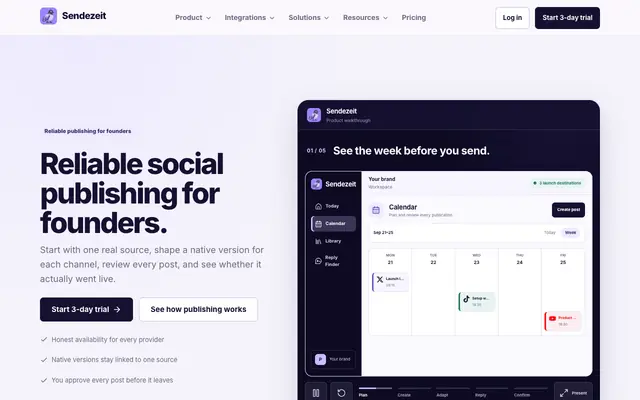 Screenshot of Social Media Scheduler for Founders and Creators · Sendezeit