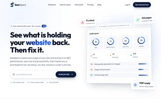 Screenshot of SeeSpect: Free Website SEO Audit & Technical Site Checker