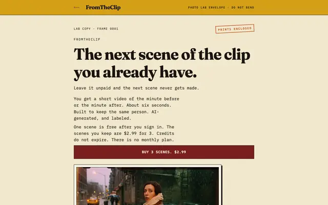 Screenshot of FromTheClip | AI Before & After Clip Scenes
