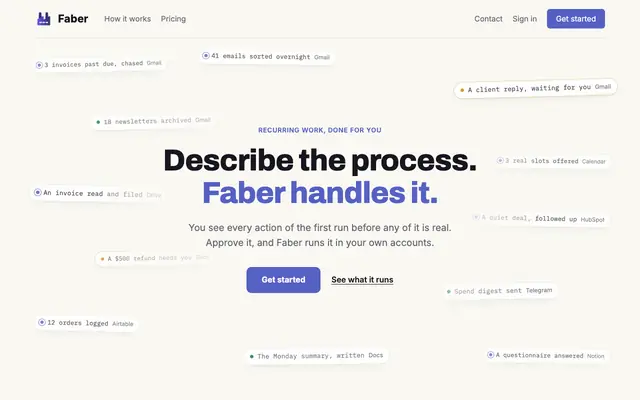 Screenshot of Faber | Describe the process. Faber handles it.