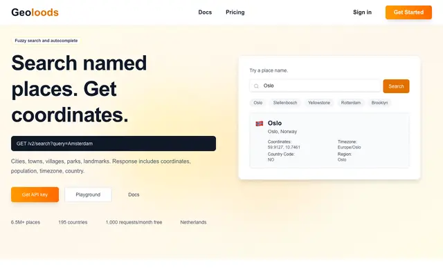 Screenshot of Geoloods — place search API