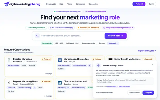 Screenshot of digitalmarketingjobs.org - Digital Marketing Jobs in SEO, Paid Media & Growth