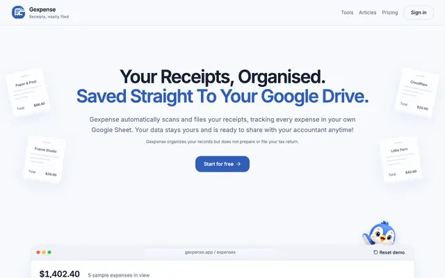 Screenshot of Gexpense — receipts, neatly filed