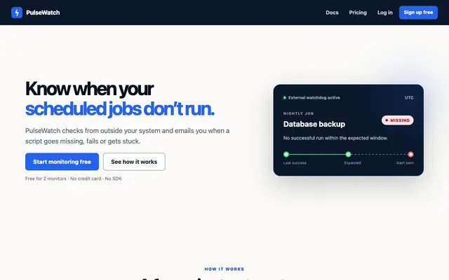 Screenshot of PulseWatch — Monitoring for solo developers