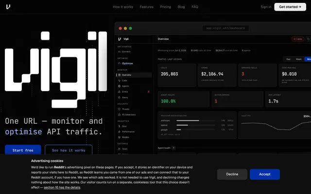 Screenshot of Vigil — one URL, every call, every cent