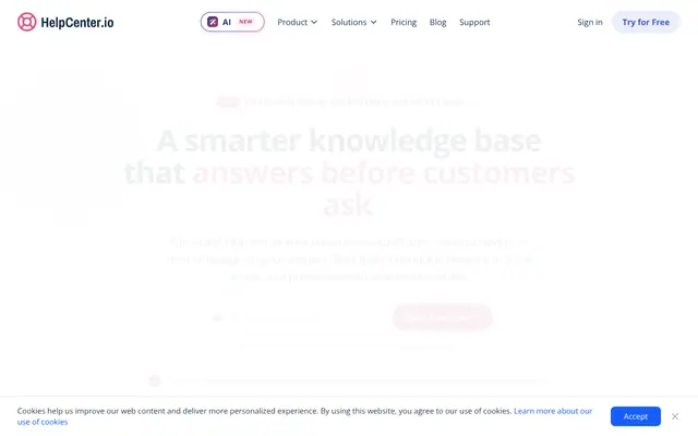 Screenshot of HelpCenter.io - Knowledge Base Software Customers Actually Use
