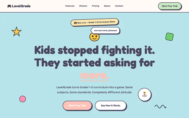 Screenshot of LevelGrade — Gamified Learning for Grade 1–5