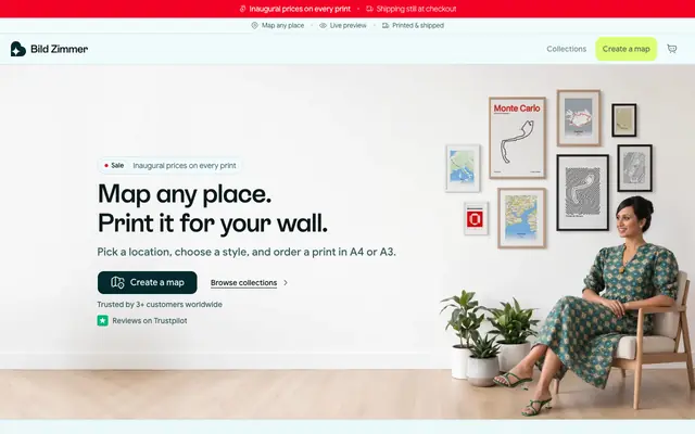 Screenshot of Custom Map Posters | Design and Order A4 and A3 Prints | Bildzimmer