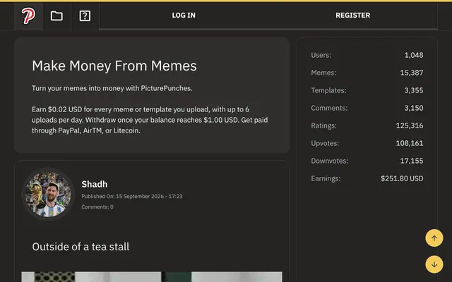 Screenshot of Make Money From Memes - PicturePunches