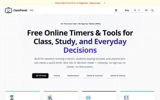 Screenshot of ClassPanel — Free Online Timers, Wheels & Tools for Classrooms & Study