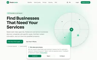 Screenshot of RadarLeads — Find Businesses That Need Your Services