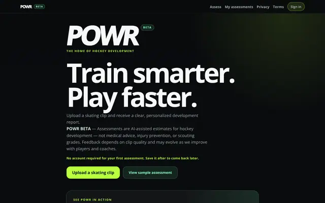Screenshot of POWR | AI Hockey Development
