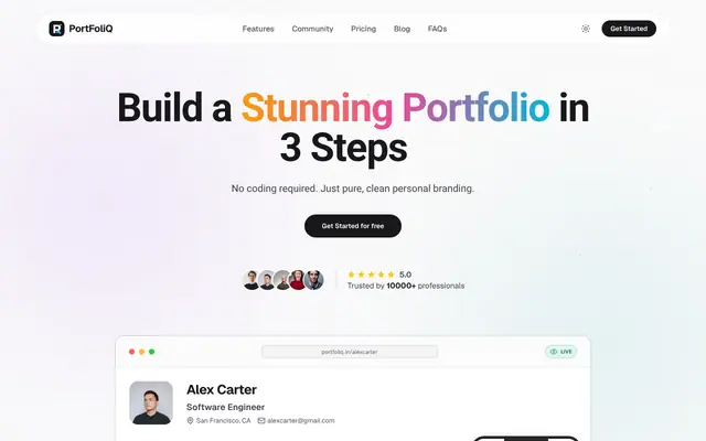 Screenshot of PortFoliQ | Portfolio Builder