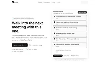 Screenshot of unfill.io — Turn meetings, podcasts, and interviews into presentations