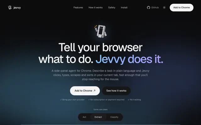 Screenshot of Jevvy: Tell your browser what to do