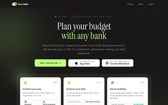 Screenshot of OpenTeller: Budget planner