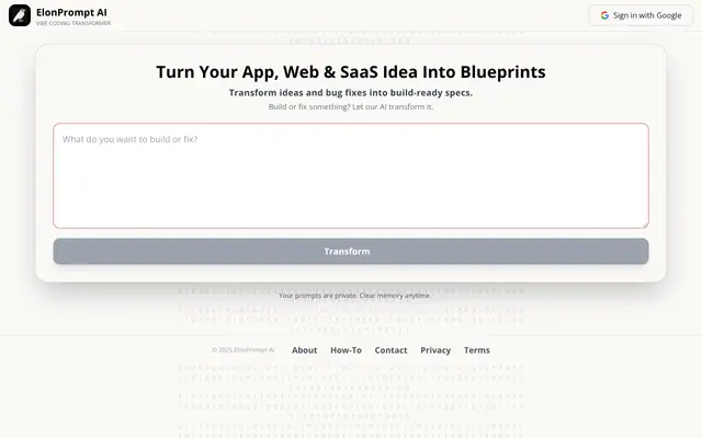 Screenshot of ElonPrompt AI