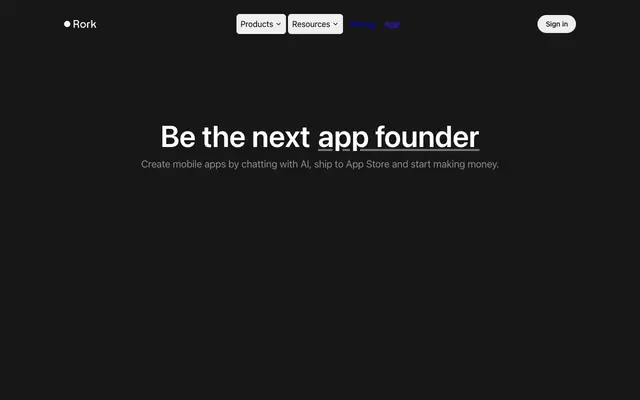 Screenshot of Rork — create mobile and web apps using AI in minutes